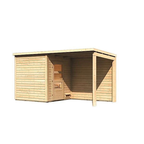 Chillroi Außensauna Sofia mit Anbaudach und Rückwand mit 9kW Bio Ofen Inklu günstig online kaufen