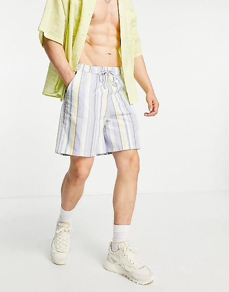 ASOS DESIGN – Kastige Shorts mit Streifen in Pastellfarben-Mehrfarbig günstig online kaufen