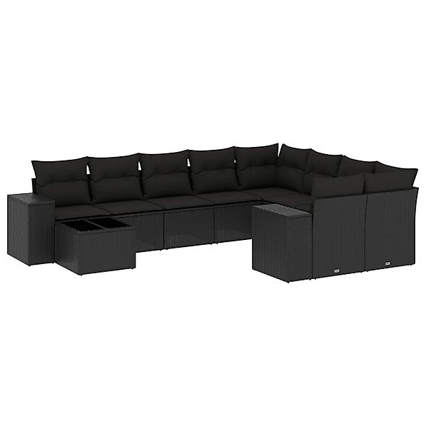 vidaXL 10-Tlg Garten-Sofagarnitur mit Kissen Schwarz Poly Rattan 3255392 günstig online kaufen