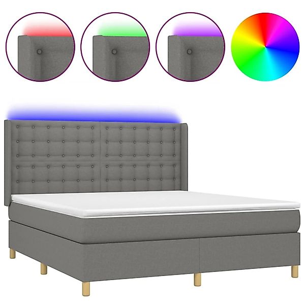 vidaXL Boxspringbett mit Matratze & LED Dunkelgrau 180x200 cm Stoff 3139214 günstig online kaufen