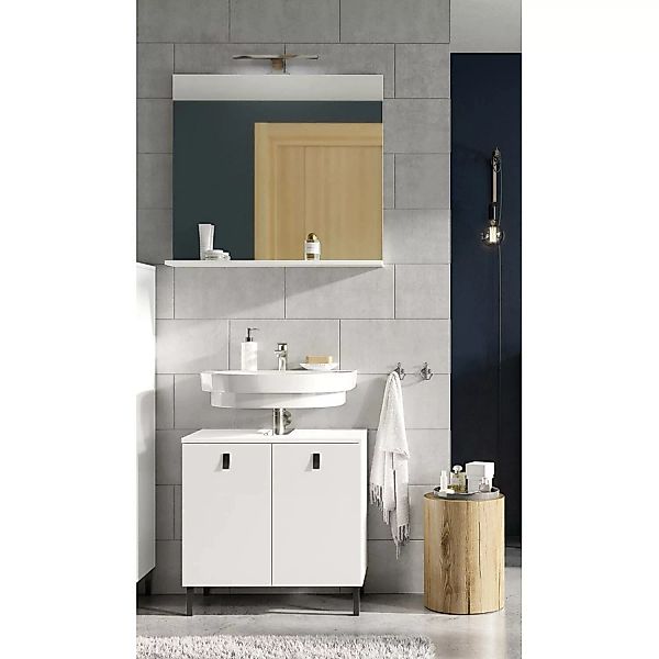 Badezimmer Waschplatz Set mit Spiegel und LED Beleuchtung TUDELA-01 in weiß günstig online kaufen