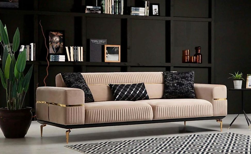 JVmoebel Sofa Moderne Luxus Sofa Design Dreisitzer mit Edelstahlelementen B günstig online kaufen