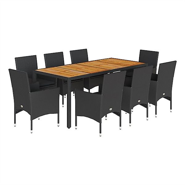 vidaXL 9-Tlg Garten-Essgruppe mit Kissen Schwarz Poly Rattan Akazie 3278674 günstig online kaufen