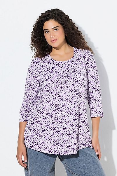 Ulla Popken T-Shirt Shirt Blüten A-Linie Zierfalten Rundhals 3/4-Arm günstig online kaufen