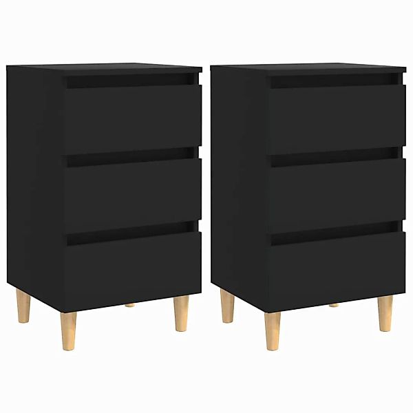 Nachttische Mit Massivholz-beinen 2 Stk. Schwarz 40x35x69 Cm günstig online kaufen