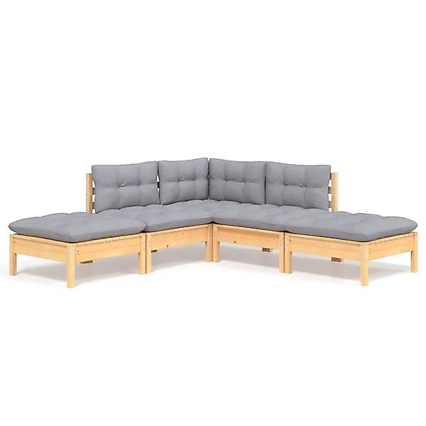 vidaXL 5-Tlg Garten-Lounge-Set mit Grauen Kissen Kiefernholz 3096309 günstig online kaufen