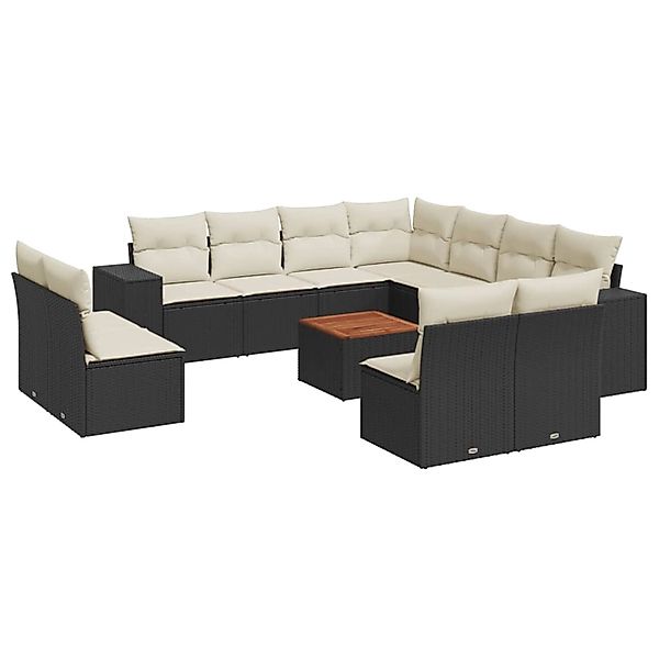 vidaXL 12-tlg Garten-Sofagarnitur mit Kissen Schwarz Poly Rattan Modell 82 günstig online kaufen