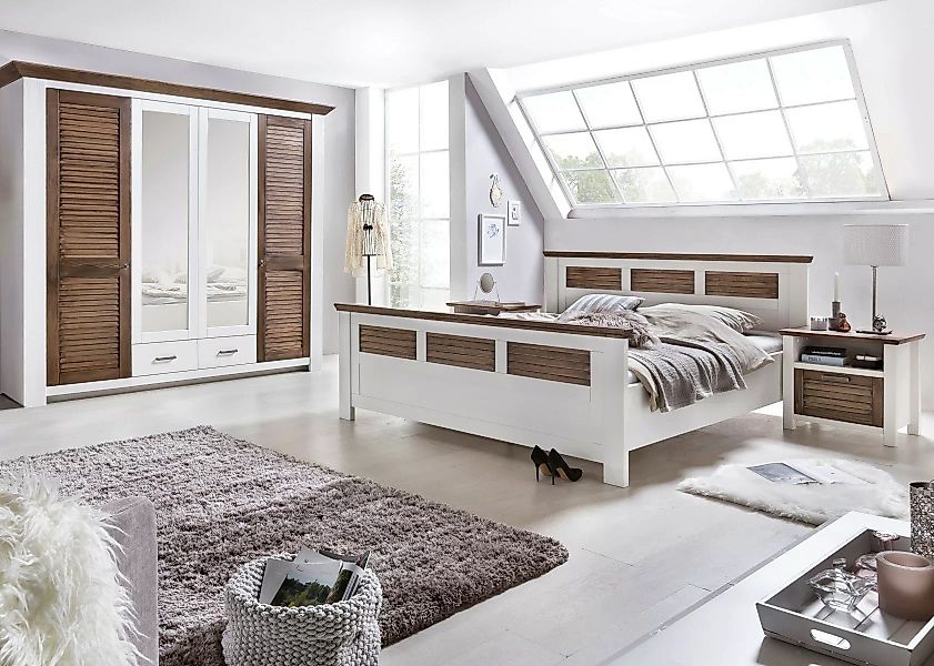 Schlafzimmer Set mit Bett 160x200 + Schrank 235cm + 2x Nachttische Pinie La günstig online kaufen