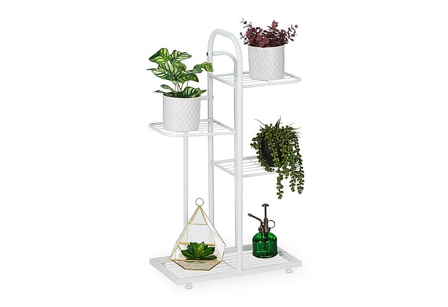 relaxdays Pflanzentreppe Weißer Pflanzenständer 4 Ablagen günstig online kaufen