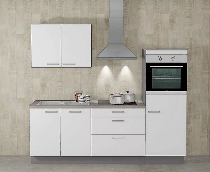 Einbauküche MANKAFOX 13 Weiß/Arktisgrau - Schränke montiert/ Küchenzeile 24 günstig online kaufen