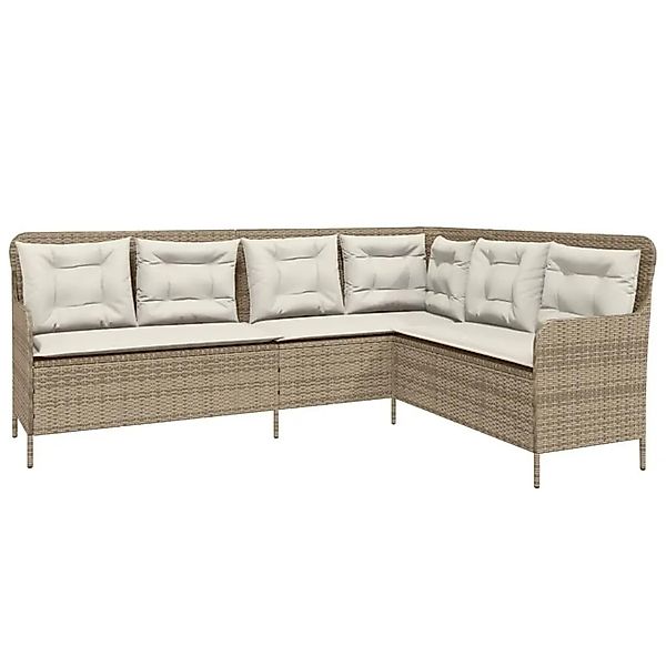 vidaXL Gartensofa in L-Form mit Kissen Beige Poly Rattan 369004 günstig online kaufen