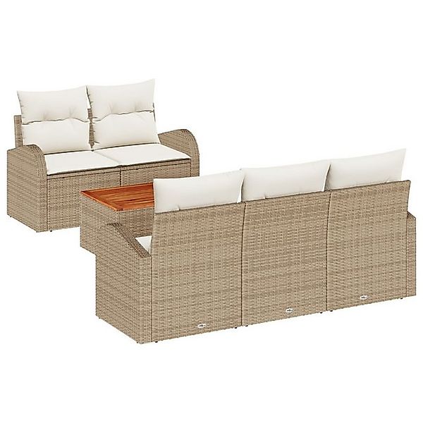 vidaXL Loungesofa 6-teiliges Garten-Sofa-Set mit Kissen Beige Poly Rattan, günstig online kaufen