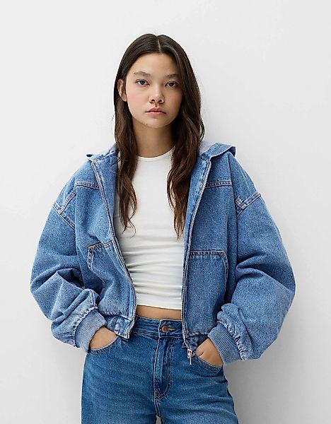 Bershka Jeansjacke Mit Kapuze Damen Xs Ausgewaschenes Blau günstig online kaufen