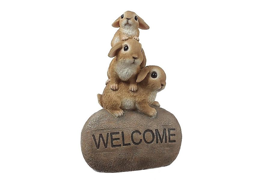 MARELIDA Gartenfigur Dekofigur Welcome 3 Hasen auf Stein Frühling Ostern Ei günstig online kaufen