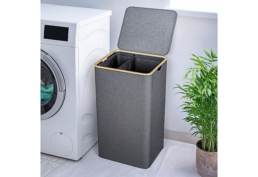 Björn&Schiller Wäschekorb Wäschesammler 2 Fächer grau Wäschesack mit Deckel günstig online kaufen