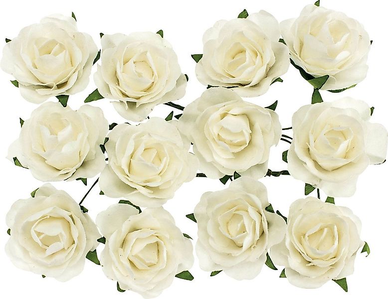 Kunstblume Röschen weiß mit Draht 30 mm 12 Stück, Glorex günstig online kaufen