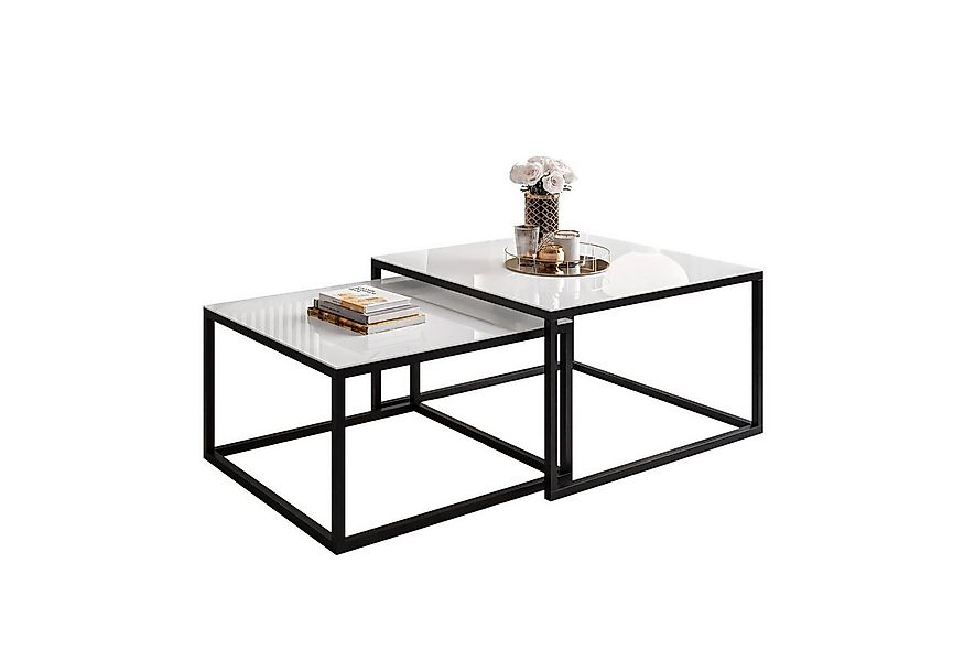 Lookway Couchtisch YOSHI GLASS 2in1 mit schwarzem und weißem Gestell (2er-S günstig online kaufen
