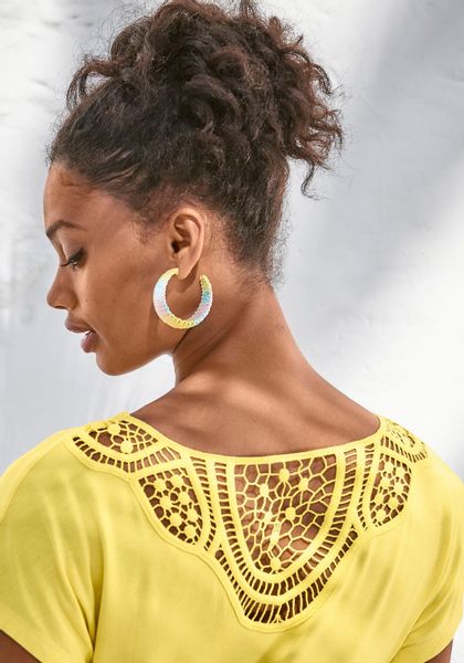 Vivance Kurzarmshirt "mit Häkelspitze am Rücken" aus weichem Viskose-Stretc günstig online kaufen