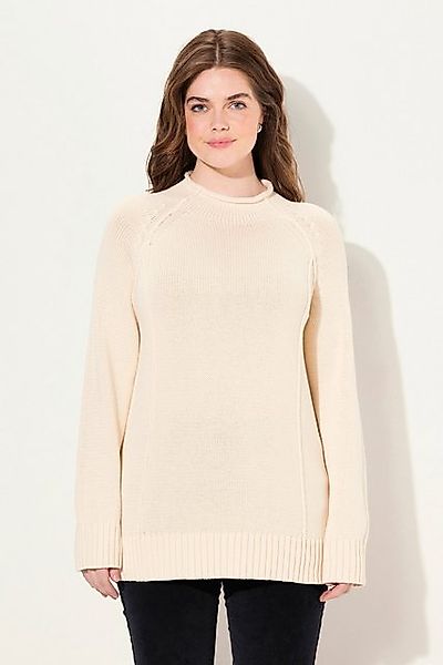 Ulla Popken Strickpullover Pullover Ziernähte Stehkragen Langarm Biobaumwol günstig online kaufen