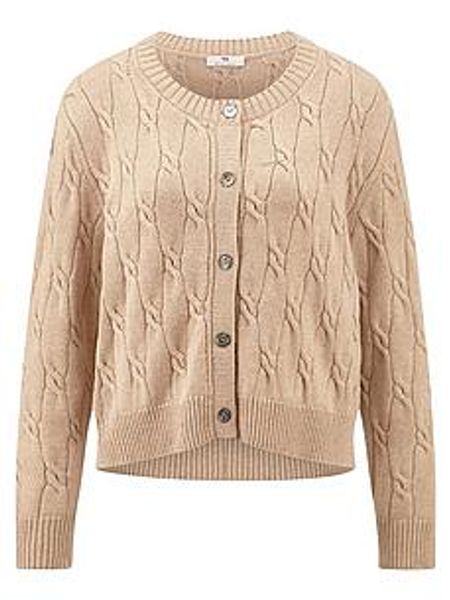Strickjacke Rundhals-Ausschnitt Peter Hahn beige günstig online kaufen