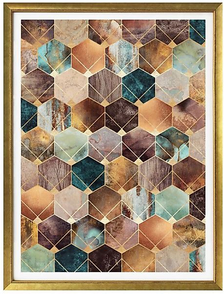 Wall-Art Poster "Hexagone Gold Kupfer", Schriftzug, (1 St.) günstig online kaufen