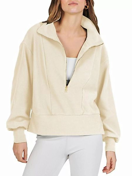 B.X Longsweatshirt Damen-Sweatshirt mit halbem Reißverschluss, einfarbig Fl günstig online kaufen