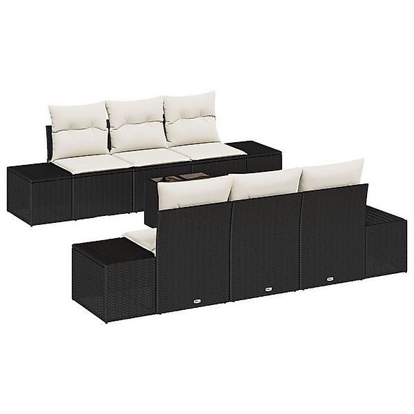 vidaXL Loungesofa 7-teiliges Gartensofaset mit Kissen Schwarz Poly-Rattan, günstig online kaufen