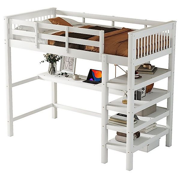 Gotagee Hochbett Kinderhochbett Holzbett mit Ablagefächern und Unterbettsch günstig online kaufen