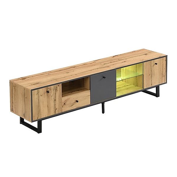 ROYGBIV TV-Schrank Lowboard TV-Schrank mit LED-Lichteffekt Glastrennwand Pu günstig online kaufen