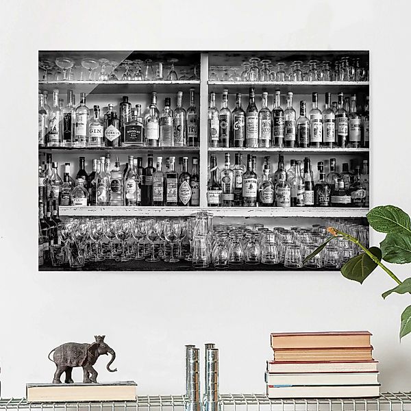 Glasbild Schwarz-Weiß - Querformat Bar Schwarz Weiß günstig online kaufen