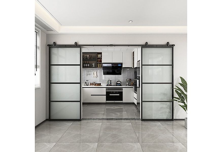 inova wohnen Doppelschiebetür Stahltür Schwarz mit Milchglas Einsatz, Größe günstig online kaufen