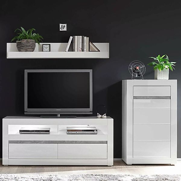 Wohnwand TV-Möbel in Hochglanz weiß COGO-61 Rack mit LEDBxHxT: 231x135x42cm günstig online kaufen
