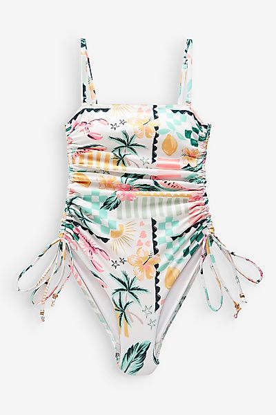 Next Badeanzug Bauchformender Bandeau-Badeanzug mit Beinrüschen günstig online kaufen