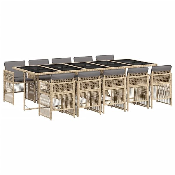 vidaXL 11-Tlg Garten-Essgruppe mit Kissen Beigemischung Poly Rattan 3210936 günstig online kaufen