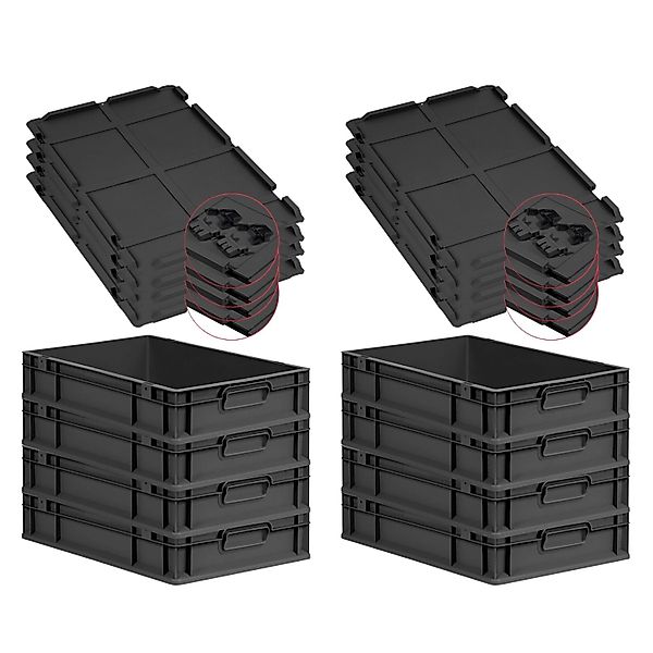 PROREGAL SuperSparSet 8x Eurobox Nextgen Grip Mit Scharnierdeckel Und Schwa günstig online kaufen