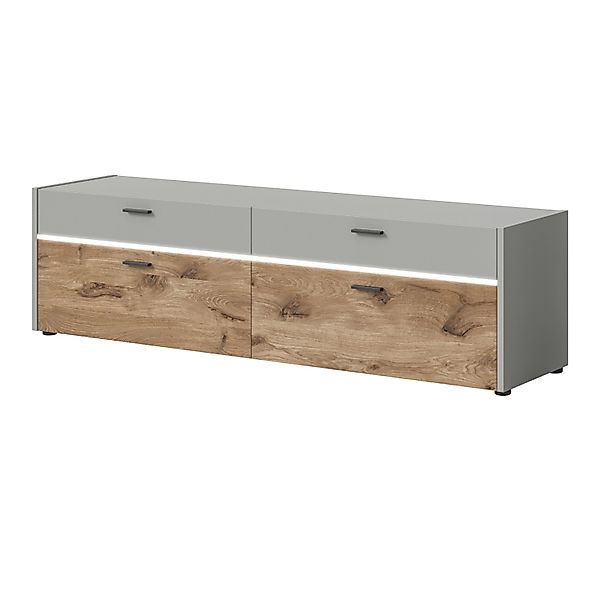 Inn.Furn TV-Lowboard Grau Eiche 185 cm mit LED und Soft-Close Marcel günstig online kaufen