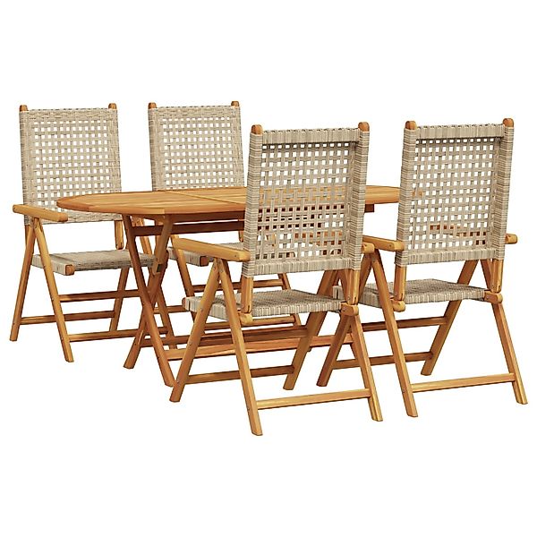 vidaXL 5-tlg Garten-Essgruppe Beige Massivholz Akazie & Poly Rattan 3375734 günstig online kaufen
