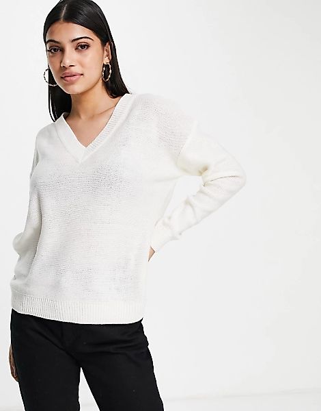 Brave Soul – Kansas – Oversize-Pullover mit V-Ausschnitt-Weiß günstig online kaufen