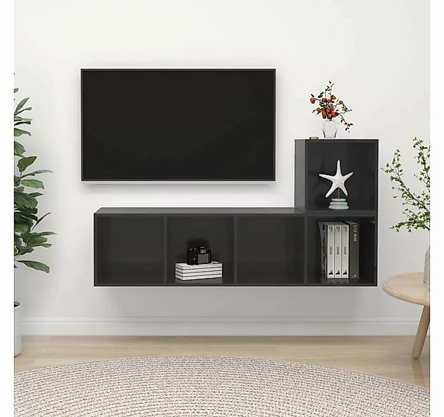 vidaXL Kleiderschrank 2-tlg TV-Schrank-Set Hochglanz-Grau Spanplatte günstig online kaufen