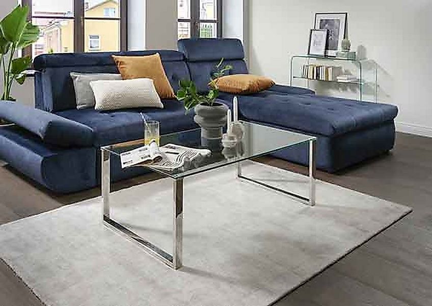 Concept GmbH Couchtisch in Klarglas, Metall Edelstahl poliert - 110x42x65 ( günstig online kaufen