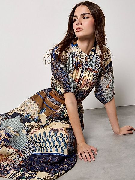 Apricot Druckkleid Midi-Kleid mit Patchwork-Print Gemustert günstig online kaufen