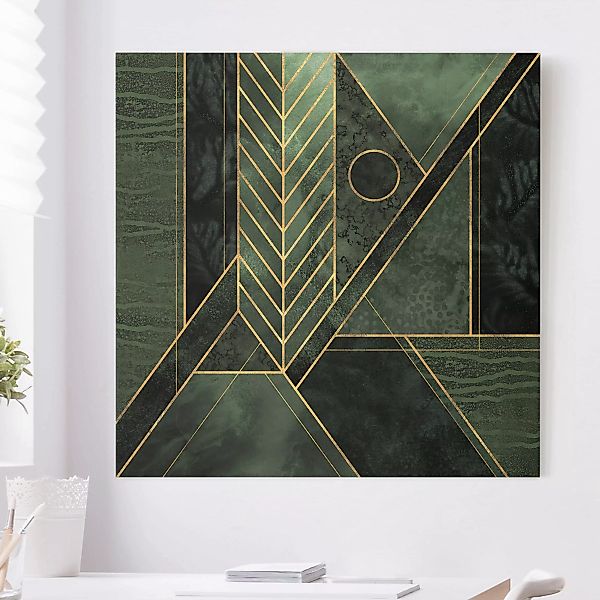 Leinwandbild - Quadrat Geometrische Formen Smaragd Gold günstig online kaufen