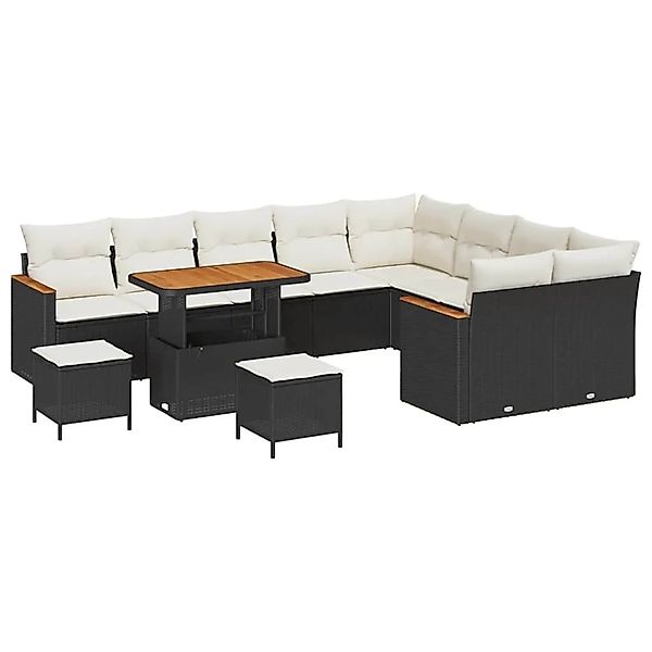 vidaXL Gartensofa-set mit Kissen 12-Tlg Schwarz Poly-Rattan 3365035 günstig online kaufen