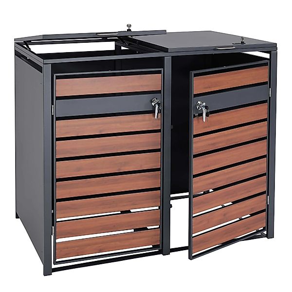 PROREGAL Mülltonnenbox 2er 117x132x80cm Anthrazit Kirsche-Holzoptik Dunkelb günstig online kaufen