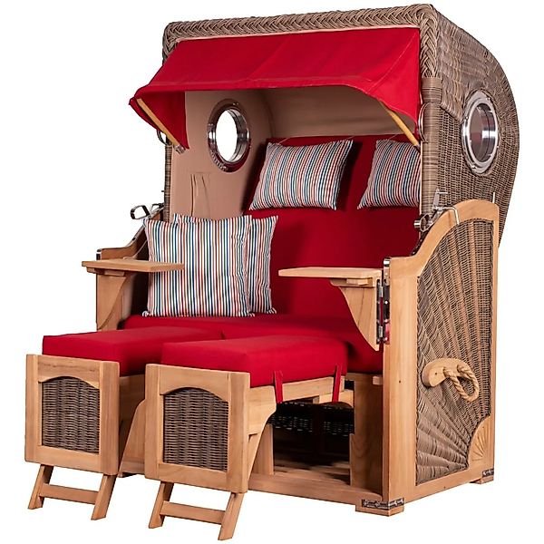 bene,iving Strandkorb Komplettset Ammersee Teak Bullauge PE Grau Modell 585 günstig online kaufen