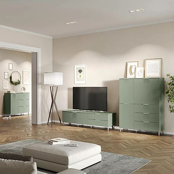 Wohnwand mit Sideboard in grün inkl. 2 Fußvarianten, KARITSA-01 günstig online kaufen