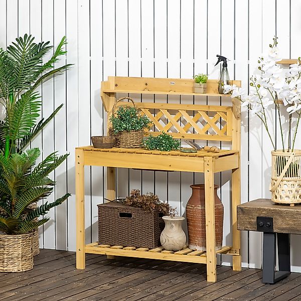 Outsunny Pflanztisch mit Edelstahl-Spülbecken, 2 Ablagefächer, günstig online kaufen