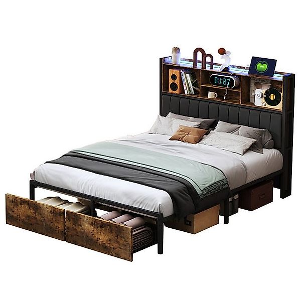 FUROKOY Polsterbett LED Metallbett Doppelbett mit günstig online kaufen