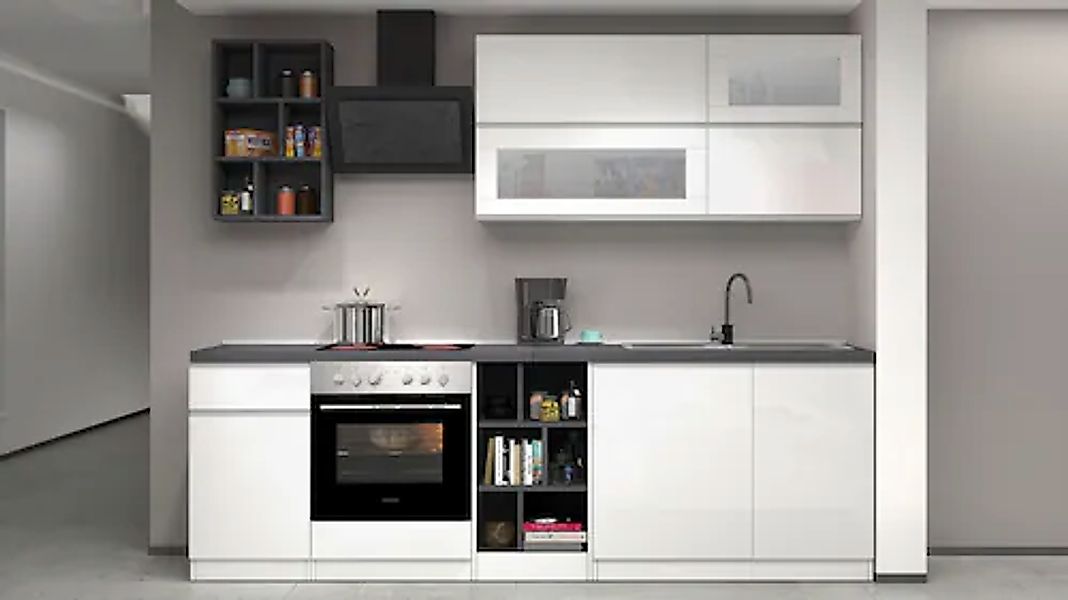 KOCHSTATION Küchenzeile »KS-Sole« Breite 256 cm, Hängeregal, Geschirrabtrop günstig online kaufen