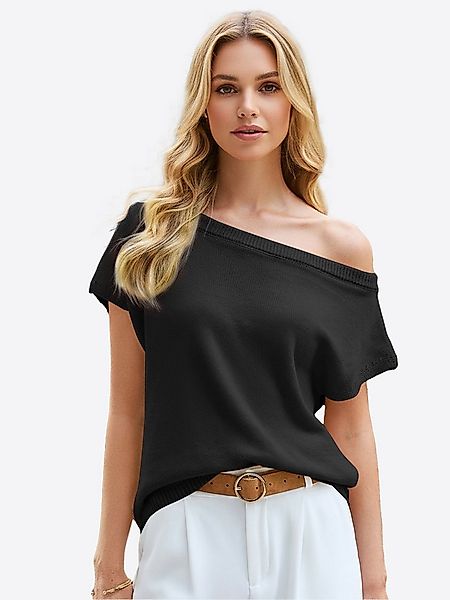 Imily Bela Stricktop Damen One-Shoulder Schulterfrei Kurzarm Rundhals Lässi günstig online kaufen